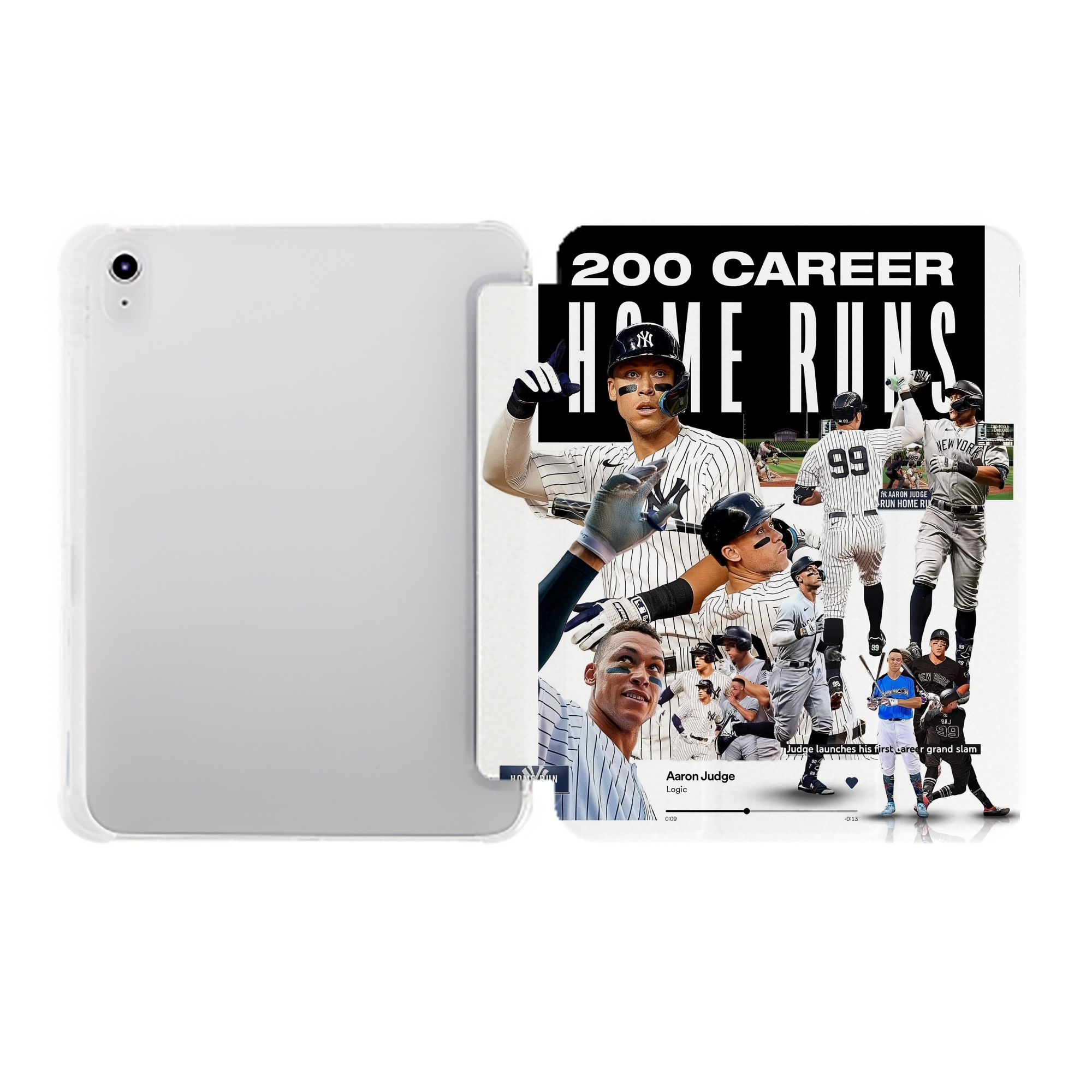 Aaron Judge 200 Home Runs 2 Premium Tri-Fold PU Leather & Silicone IPad Case With Pencil Slot – Fits 9.5,10.5,10.9 – Adjustable Stand, Slim, Protective